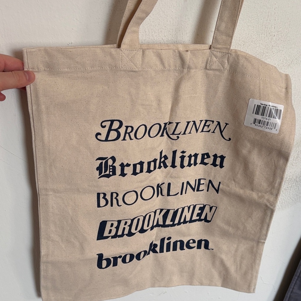 Brooklinen Natural Canvas Tote with Navy Logo Prints